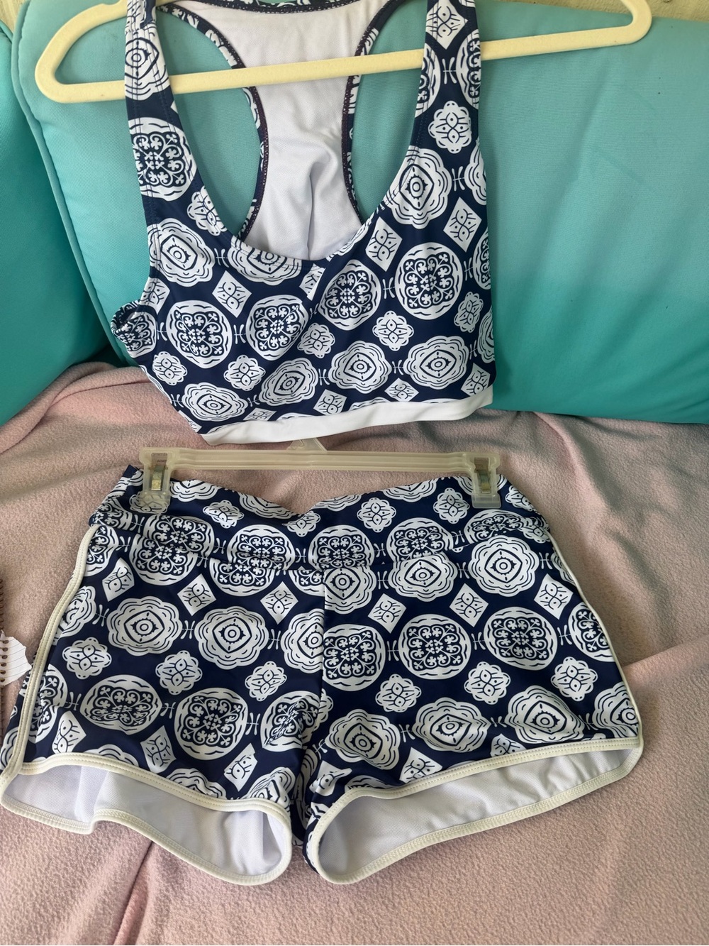 Navy & White Patterned Women’s Swim Bikini Set - Sporty Tank Top & Shorts